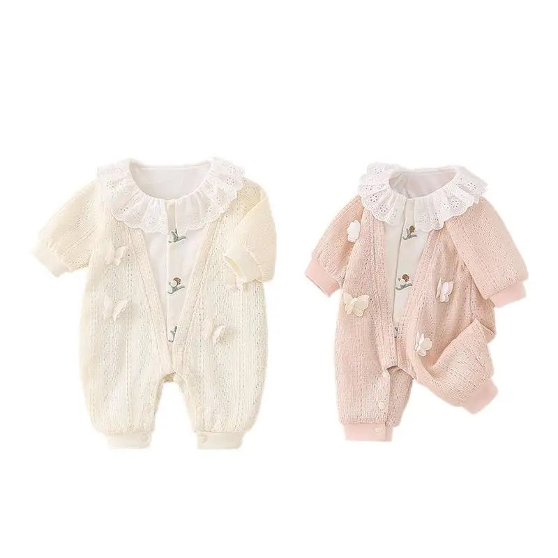 Spring Double-Layer Knitted Baby Girl Romper Princess Style Infant Jumpsuit Toddler Kids Clothes Crawling Outfit