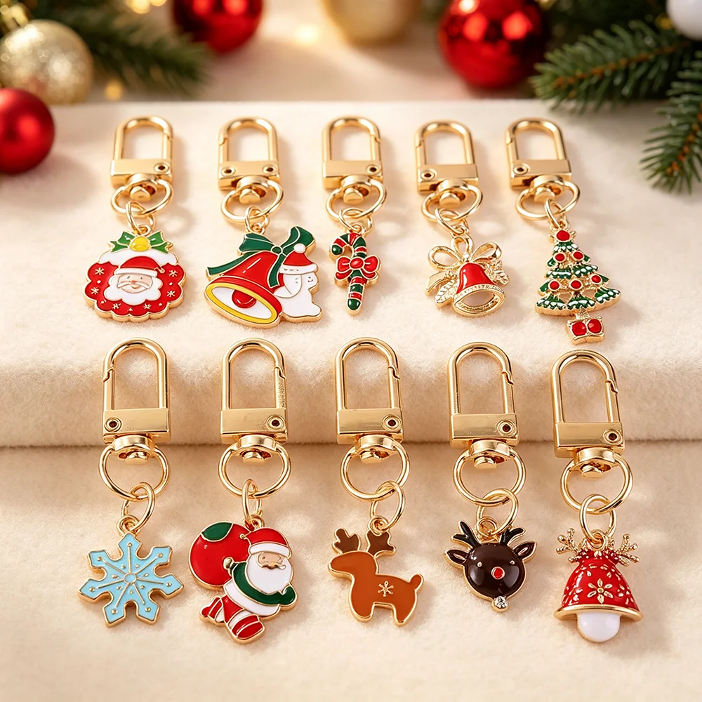 20 Stück Zufällige Legierungs-Weihnachts-Schlüsselanhänger, Taschenanhänger, Feiertagsdekoration, Partygeschenk, Geschenk für Frauen und Männer, Rucksack- und Auto-Dekoration – Detail 8
