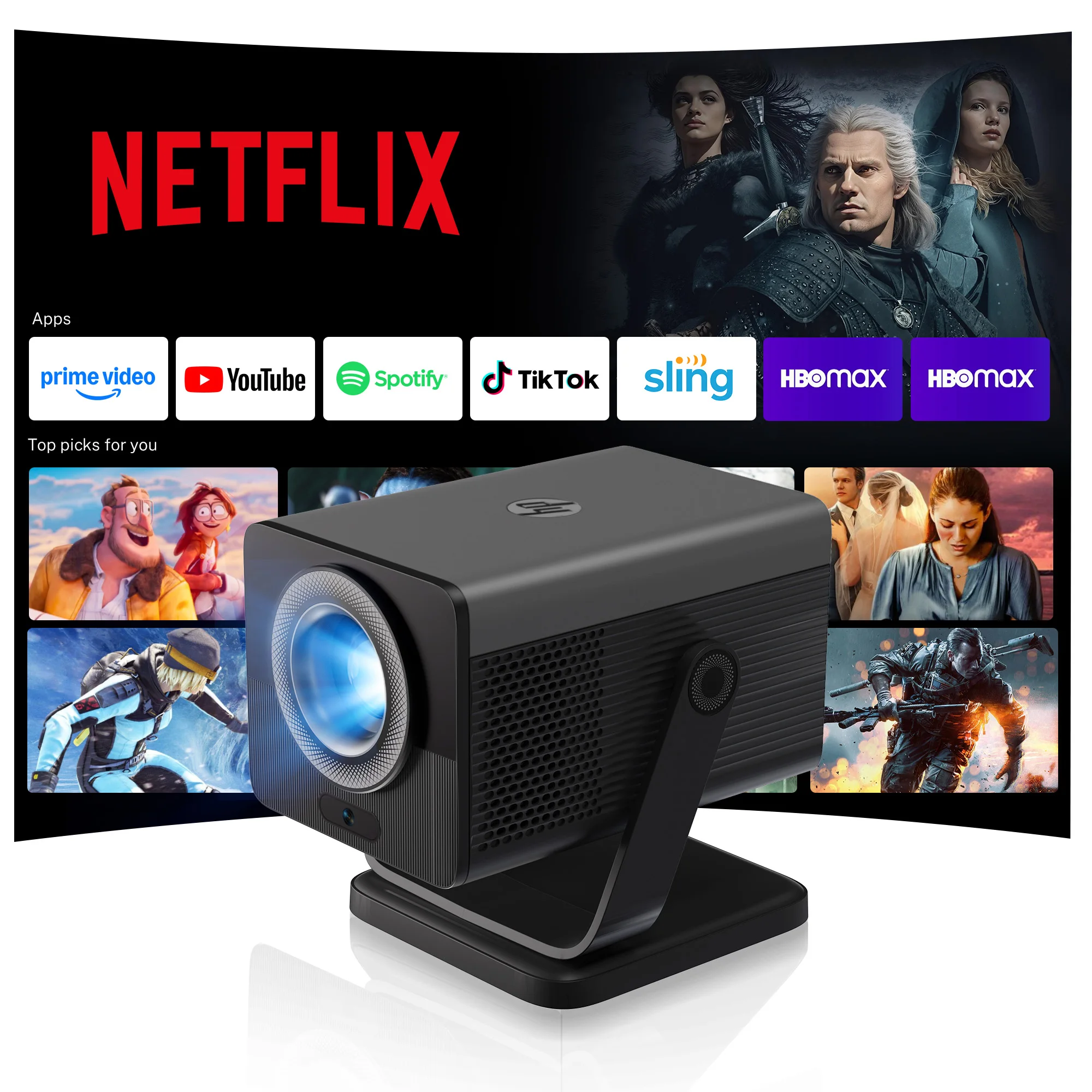 [Offiziell Lizenziertes Ap] HP MC450 Projektor FHD 720P Allwinner H726 Android 14 Dual Wifi6 BT5.4 Heimkino-Beamer Outdoor-Video