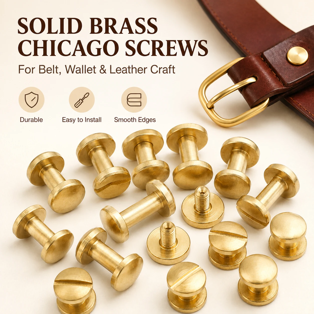 10-50Pcs Solids Brass Chicago Screws 8/10mm, Binding Post Screws Rivets 3-20mm for Leather Belt Bag DIY Craft Fasteners