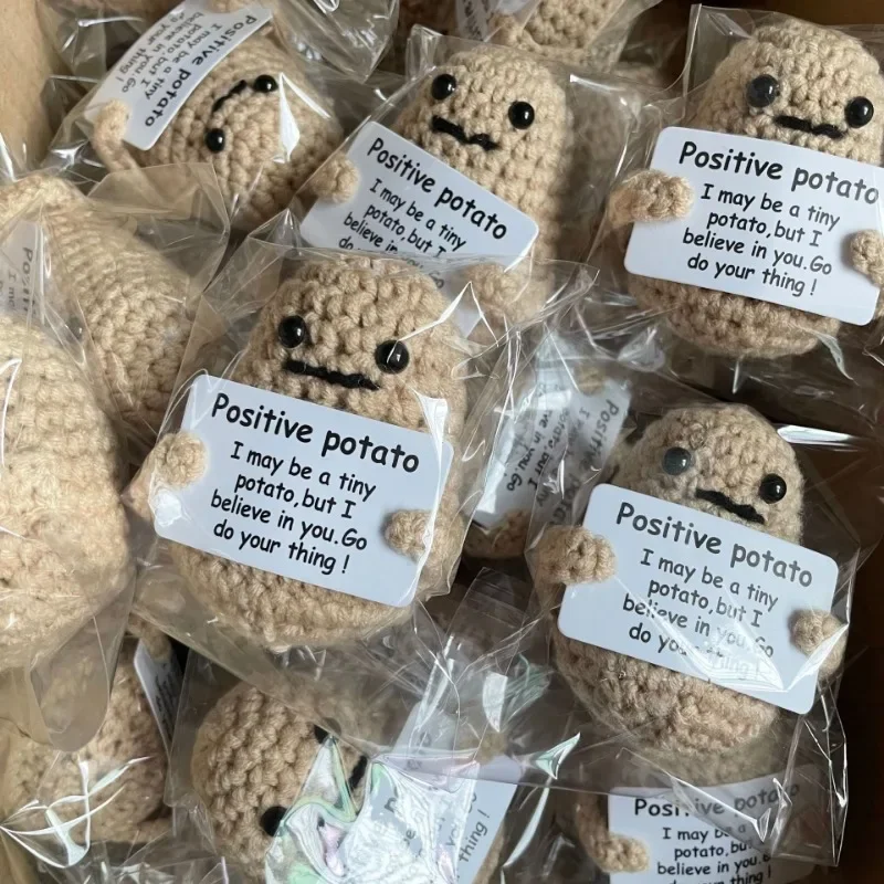 Handmade Knitted Crochet Doll Pocket Hug Positive Energy Plush Toy - Funny Emotional Avocado Bee Turtle Duck Potato Plant Design