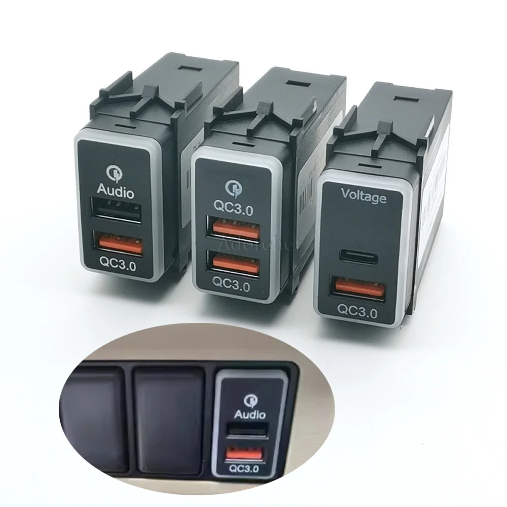 1PC For Nissan Qashqai Teana Sunny Y61 Y62 X-Trail Sylphy Car Quick Charger Dual QC3.0 USB Type C Audio Voltage Socket Adapter