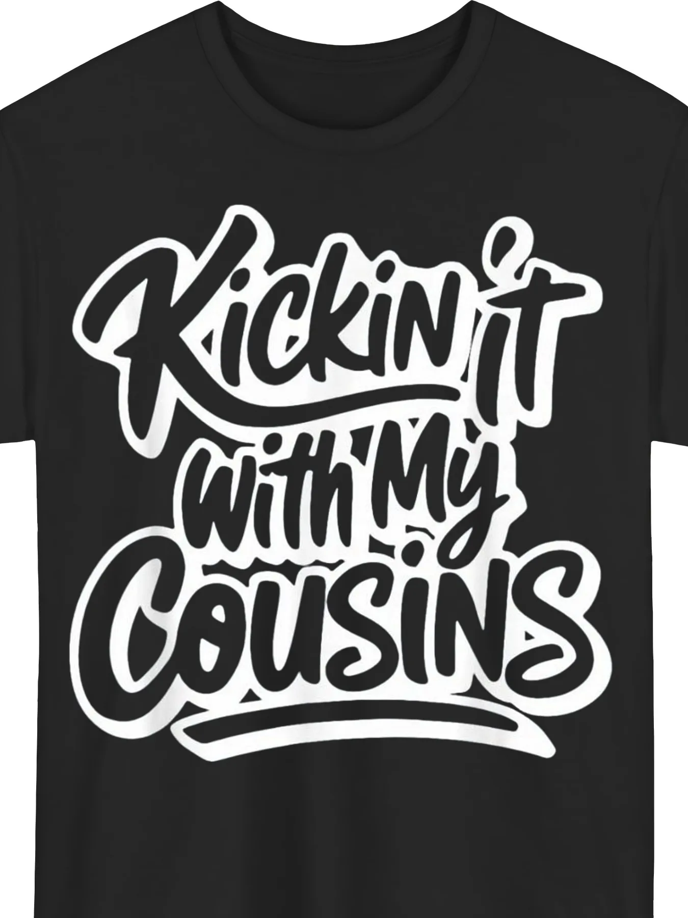 Funny Cousin Matching T-Shirts - Play with My Cousin, Black with White Handwritten Letters, Comfortable Crew Neck Casual T-Shirt, Perfect for Family Gatherings and Cousin Outfits, Suitable for All Seasons