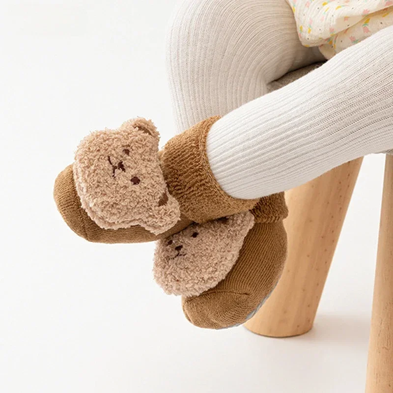 Anti Slip Soled Newborn Toddler Sock Winter Caramel color Animal Baby Socks for Boy Girl Soft Cotton Bear Kids THhicken Socken
