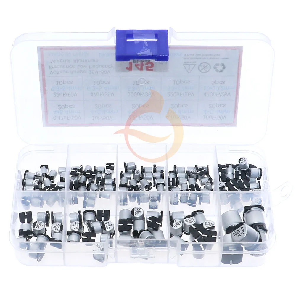 145Pcs 10Value 0.47uF-470uF 16-50V SMD Electrolytic Capacitor Assortment Kit
