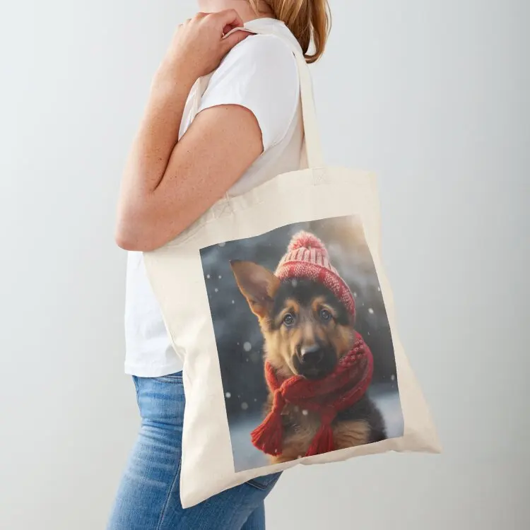 Snow Cute!German Shepherd Puppy. Tote Bag great bag Women's shopper reusable shopping bags cute tote bag