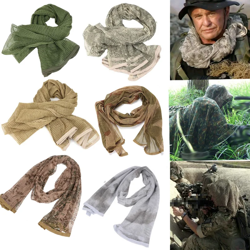 Tactical Scarf Camouflage Net Mesh Neck Scarf  Sniper Face Scarf Veil Shemagh Head Wrap for Hunting Camping 190*90cm