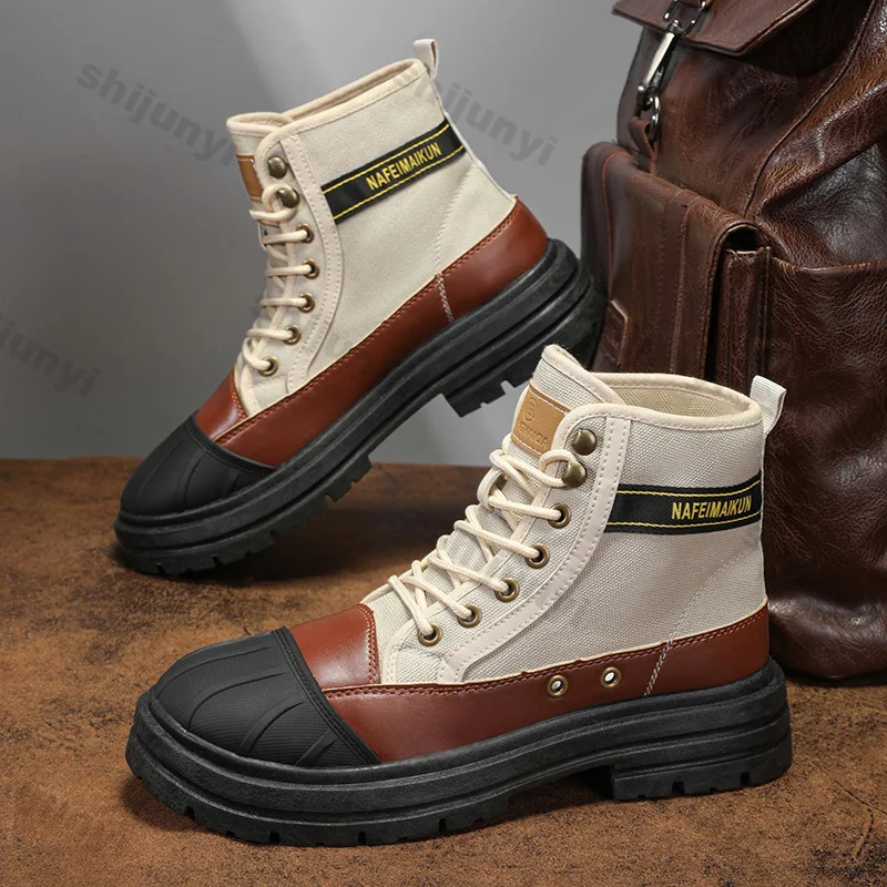 Men's Luxury Boots Comfortable High-top Motorcycle Boots Men Autumn Fashion Casual Walking Shoes British Style Safty Work Shoes