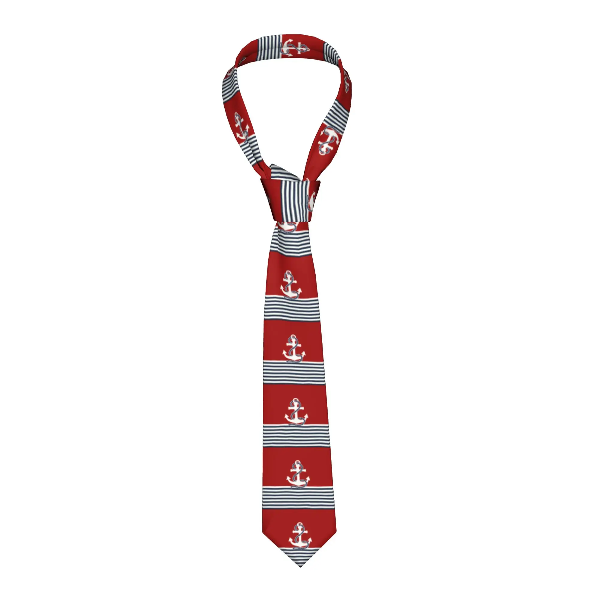 Fashion Navy Blue Stripes Nautical Anchor Boat Neck Ties Men's Silk  Necktie for Office Gravatas