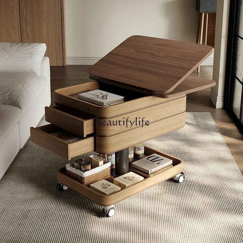 3 Многофункциональная легкая роскошная складная домашняя гостиная, передвижная маленькая тележка, чайный столик из цельного дерева в античном стиле