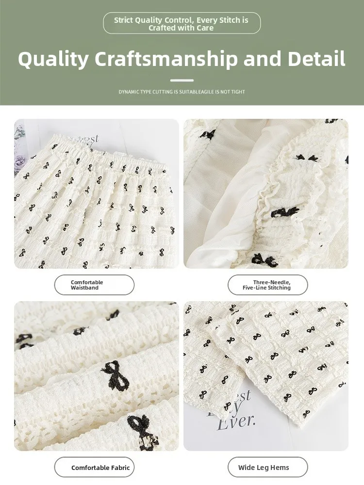 ホワイトノットワイドレッグパンツ女性の夏のアイスシルクハイウエストドレープカジュアルストレートレッグ痩身レース怠惰なストライプ...