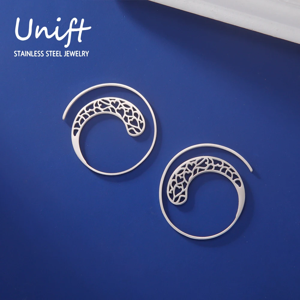 Unift Boho Heart Spiral Hoops Stainless Steel Open Wire Earring Ethnic Vintage Women Bohemian Jewelry Ear Accessories Party Gift