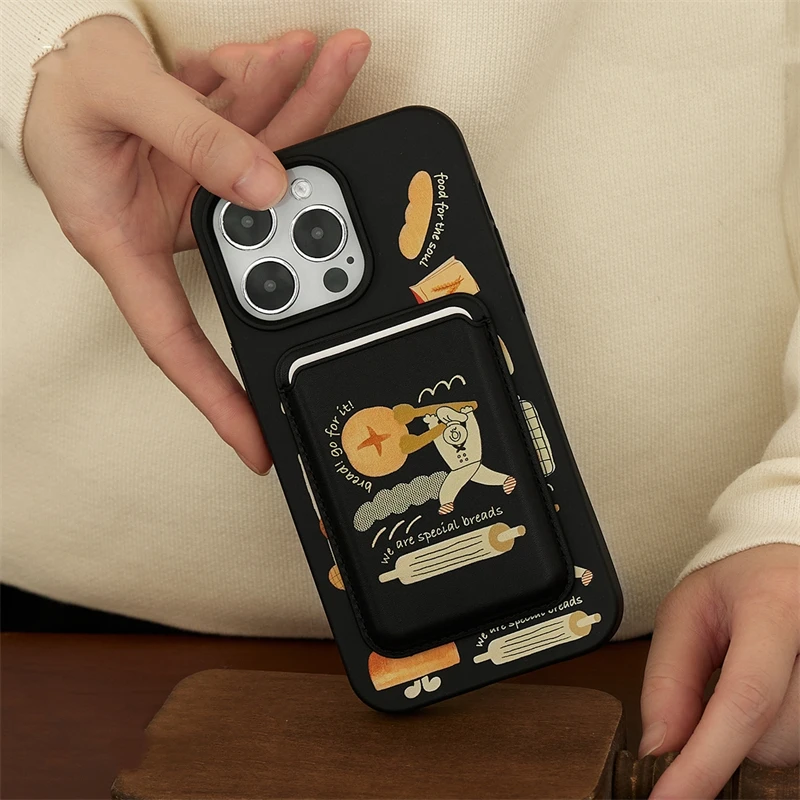 Cute Funny Baker Phone Card Wallet Slot Holder For Magsafe Magnetic Leather Phone Case Accessories For iPhone 15 14 Pro Max Gift