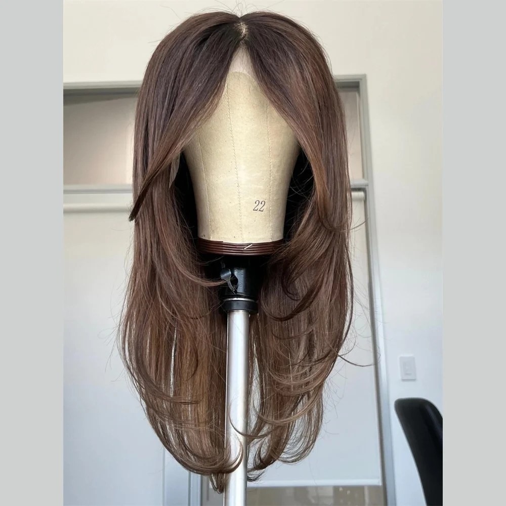 لينة طويلة أومبير براون موجة 24 بوصة 5x5 الحرير قاعدة غلويليس باروكة من شعر طبيعي يهودي مع Babyhair HD الدانتيل الشعر الأوروبي قبل قطعها #3