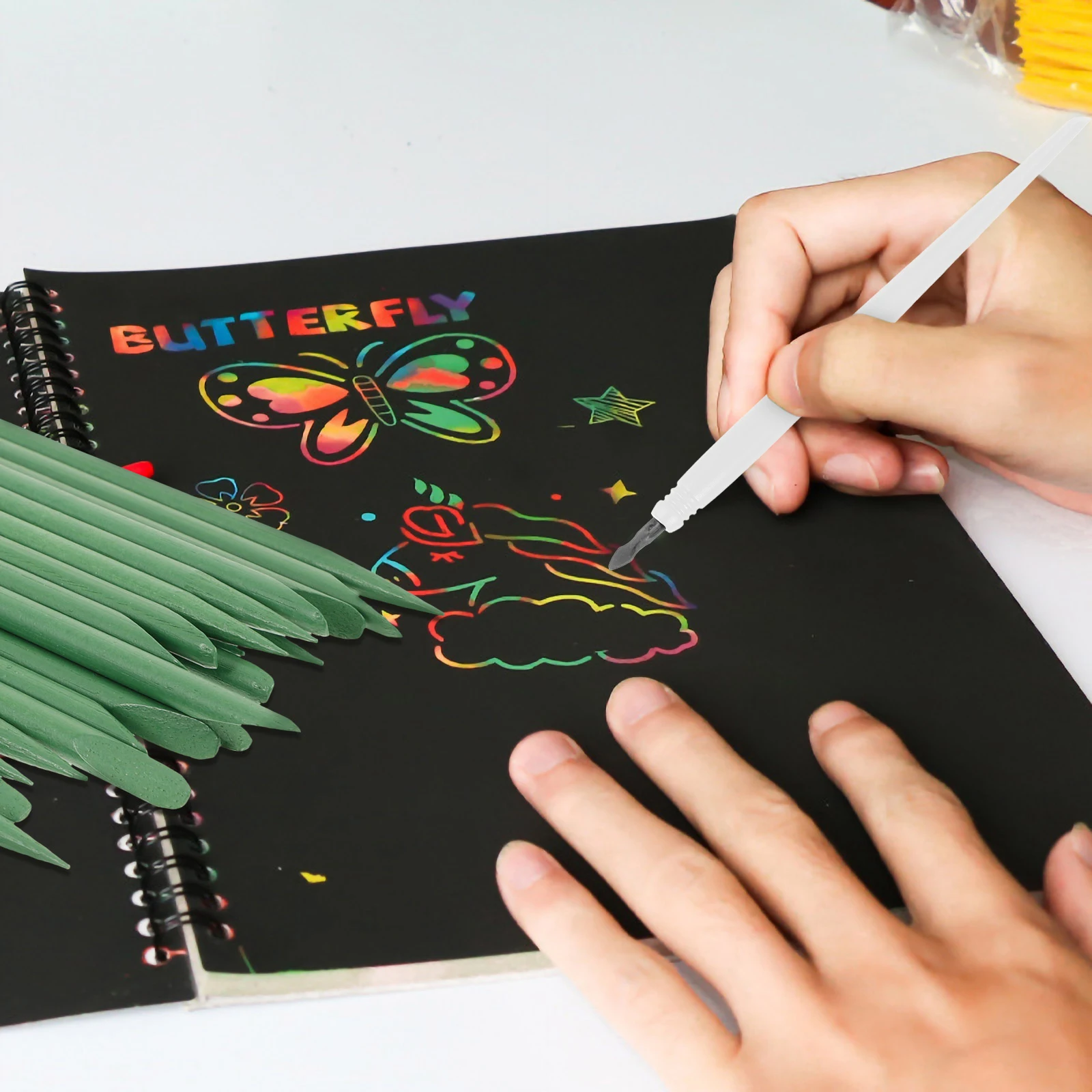 

12 Pcs Scratch Drawing Pens Metal Tip Tools DIY Graffiti Map Art Supplies Plastic Smooth Grip Red White Pink Black