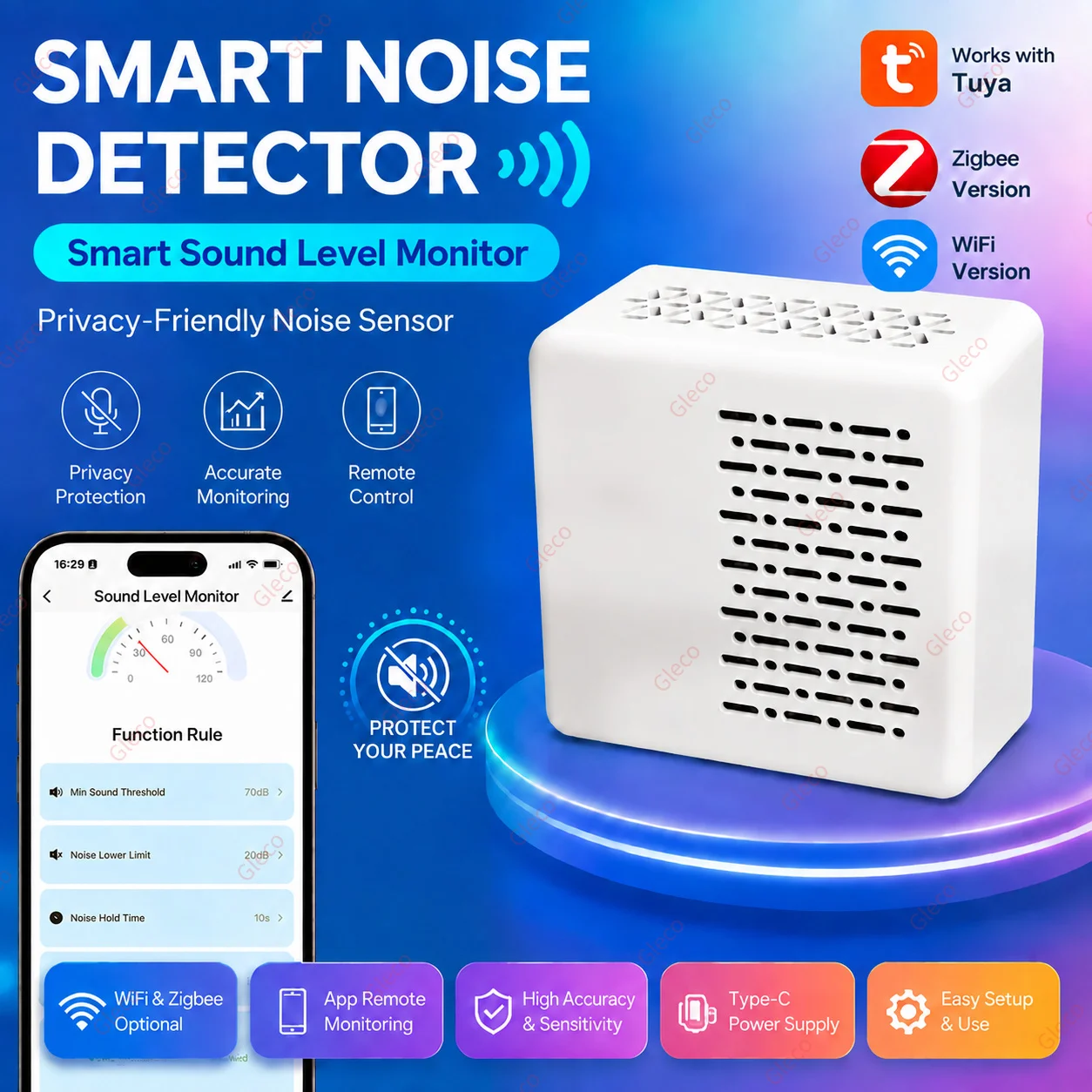 Zigbee/Wifi Noise Sensor Sound Level Meter Smart Life Decibel Tester Sound Detector Sonometer For TUYA APP Home Automation Scene