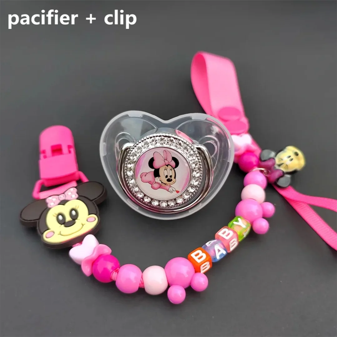 [Newborn Soother] Baby Girls Animal Print Pacifier with Chain Clip BPA-free Bling Dummy Pacifier 0-24 months Cartoon Bling gift