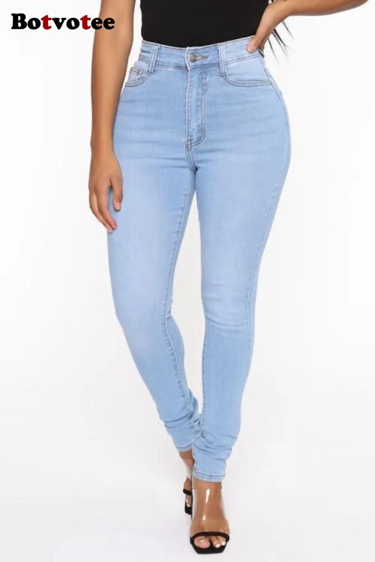 

Botvotee Skinny High Waisted Pencil Jeans for Women Casual Elegant Office Denim Pants Blue White Black Elastic Jeans Woman