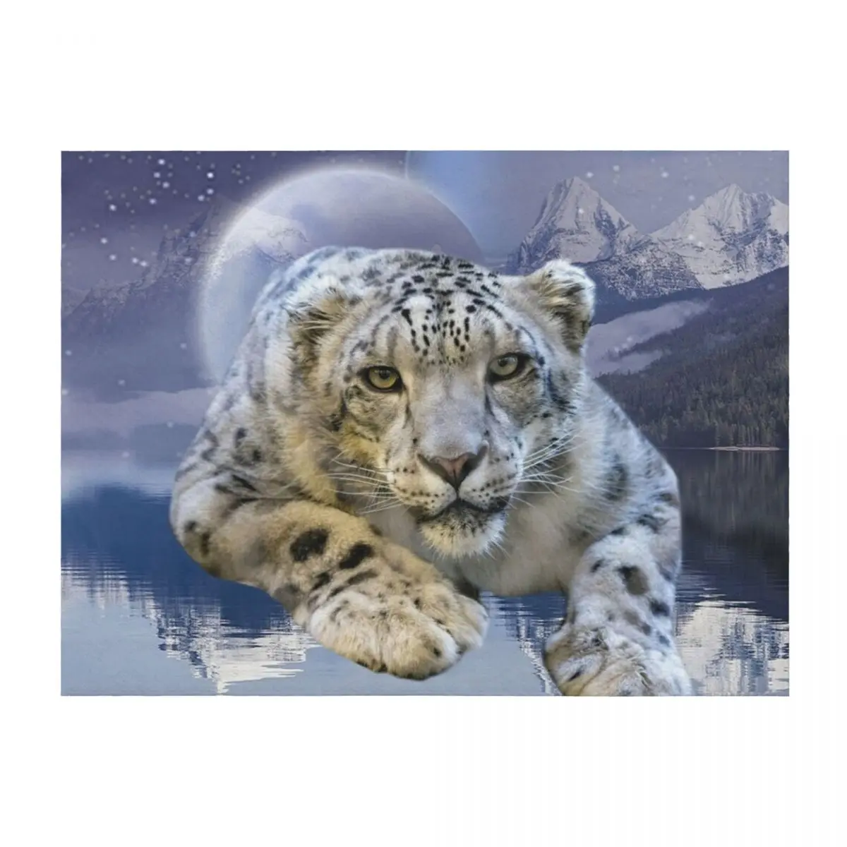 

Snow Leopard and Moon Throw Blanket Flannels Soft Big For Decorative Sofa Warm Blankets