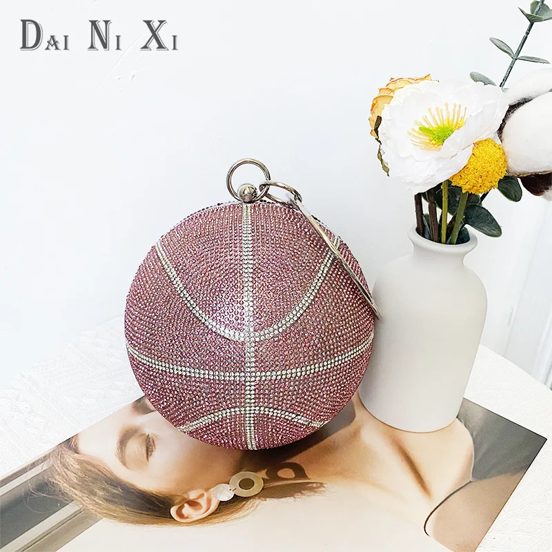 Luxury Designer Trendy Basketball Handbag Crystal Rhinestone Bag Bling Purse Woman Evening Clutch Party Purse