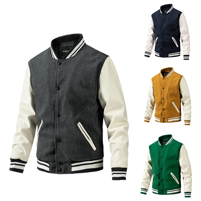 

Весенняя мужская модная бейсбольная куртка из джерси, повседневная свободная мужская одежда, трендовое пальто в стиле ретро, спортивные куртки на открытом воздухе, верхняя верхняя одежда
