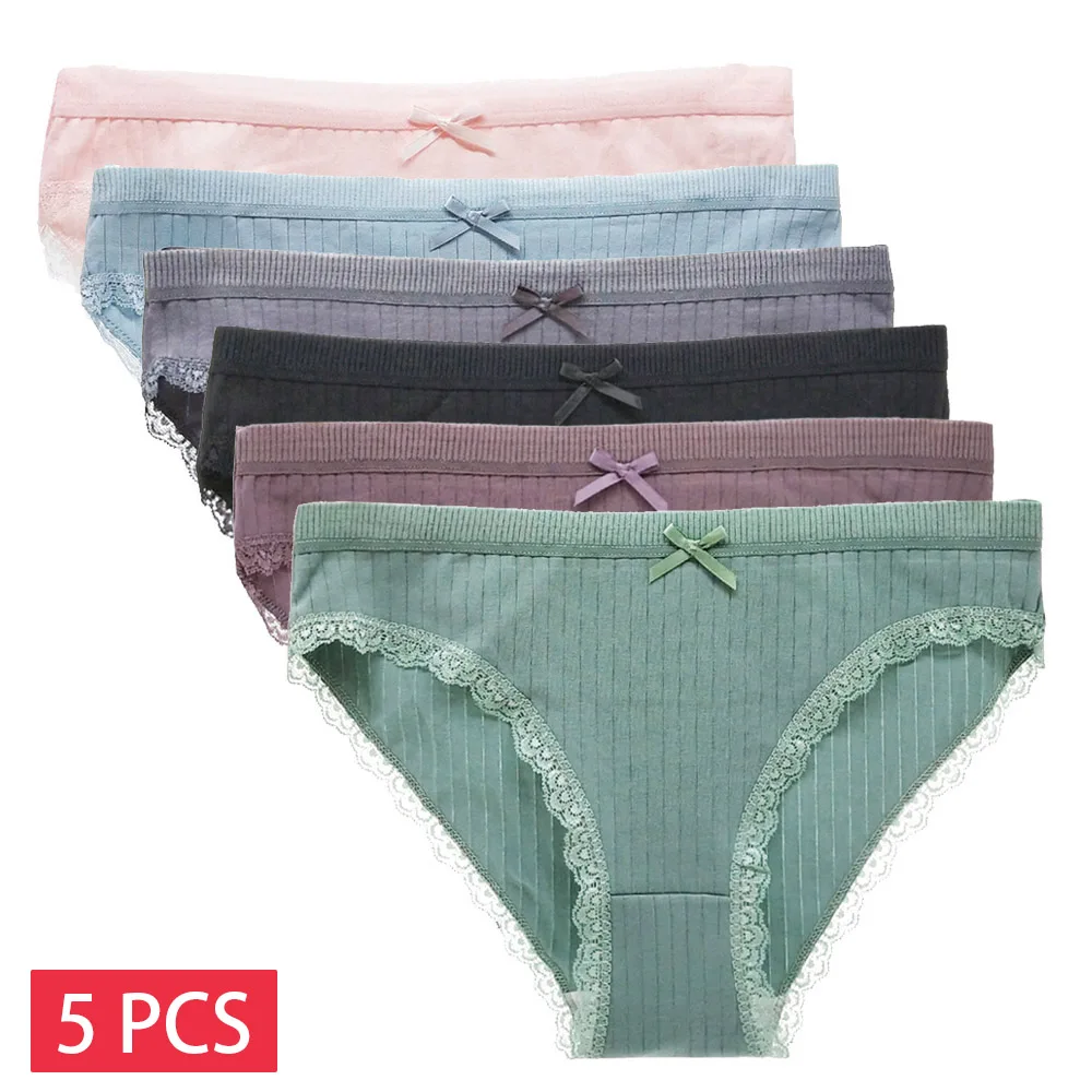 Lady Lace Panty 5 PCS/SET Solid Color Underpants Seamless Panties For Women Cotton Briefs 89397