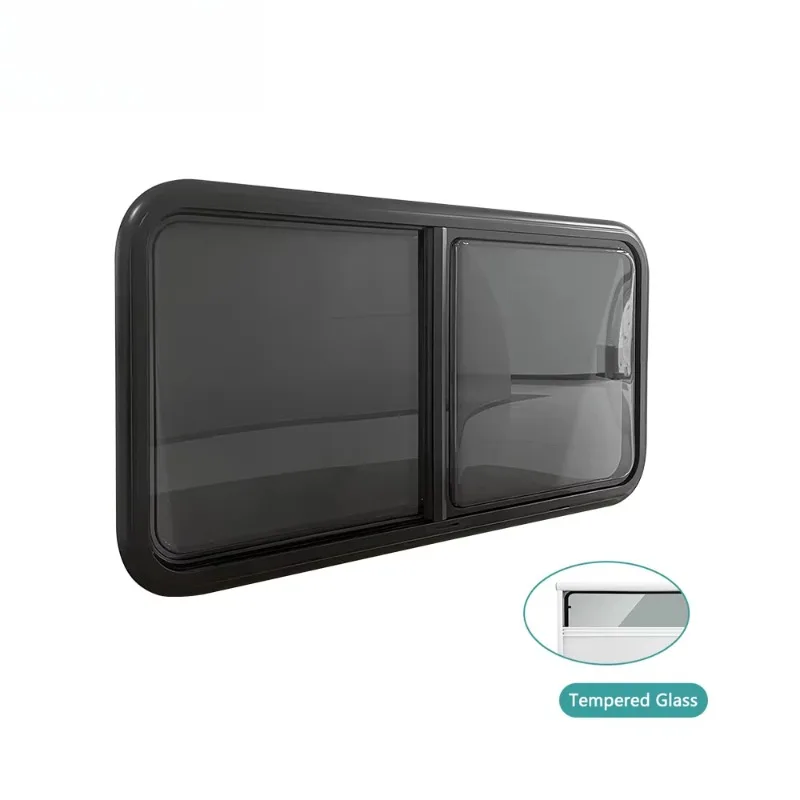 Lateral horizontal sliding single-layer tempered glass RV window, suitable for caravans and RVs, compatible with JDA standards,