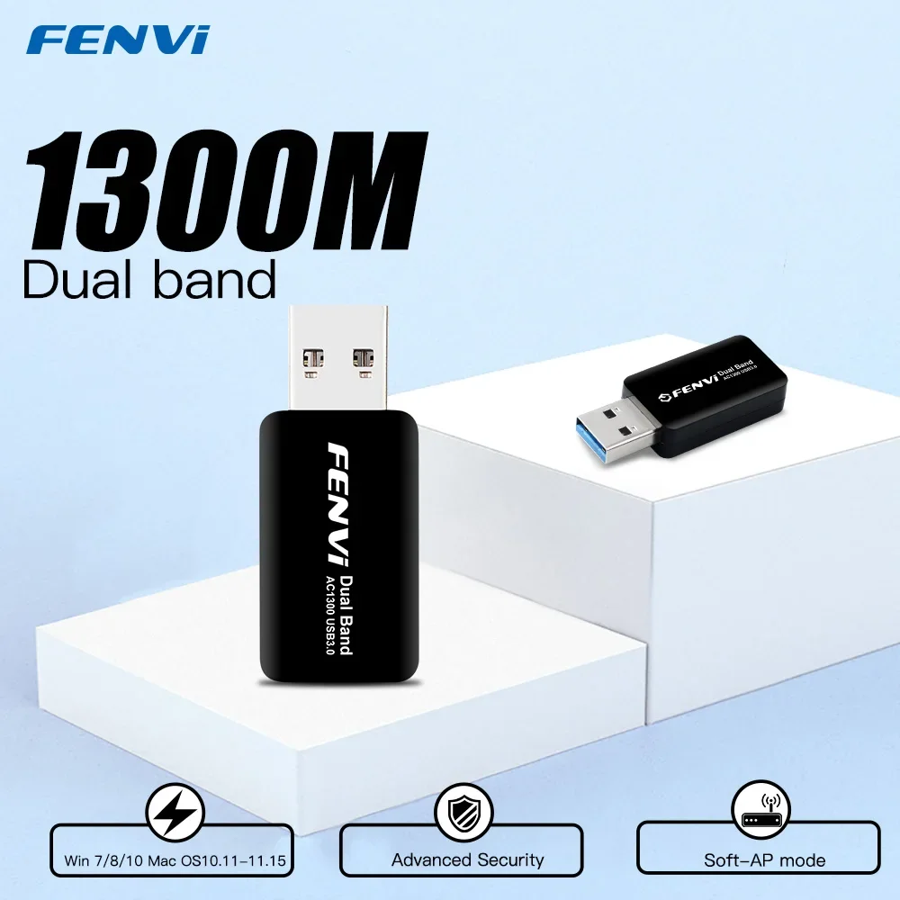 

fenvi WiFi Wireless Network Card USB 3.0 1300M 802.11ac LAN Adapter AC1300 with rotatable Antenna for Laptop PC Mini Wifi Dongle