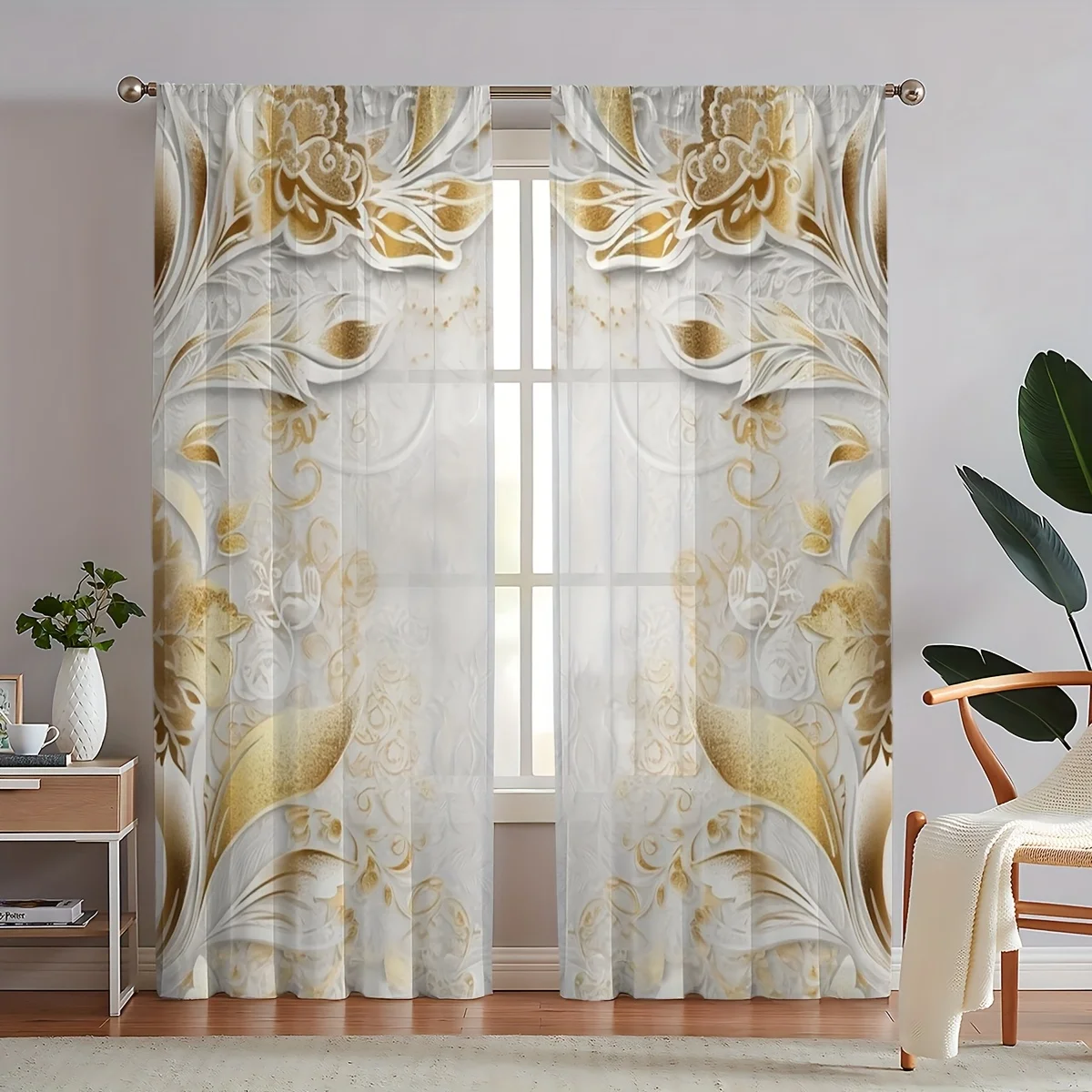 

2 шт. элегантные роскошные шторы с тисненым принтом — дизайн с карманами для стержня, идеально подходят для гостиной, спальни, офиса, кафе и отпуска, домашнего декора