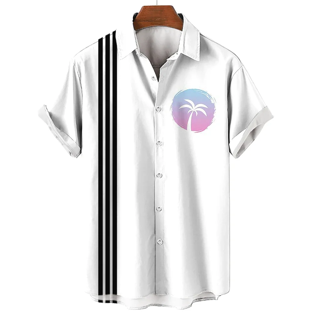 

Men's Simple Stripe 3D Print Hawaii Beach Vacation Outdoor Shirt Men's Short Sleeve Lapel Button Shirt Business Casual Top
