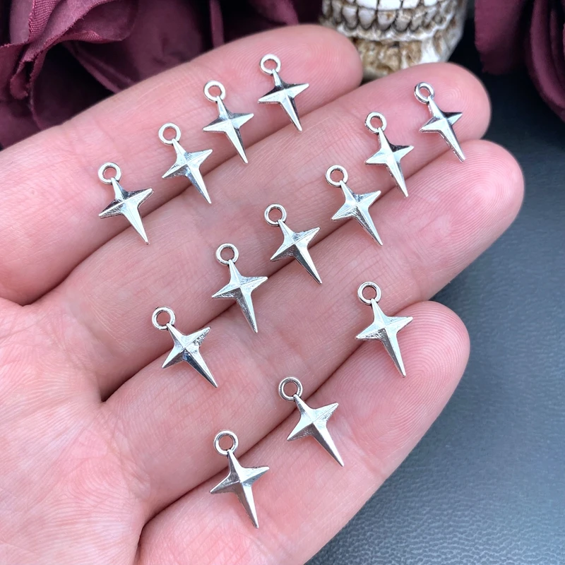 50pcs 14.5x9mm Charms Shining Stars Charms For Jewelry Making DIY Jewelry Findings Antique Silver Color Alloy Charms