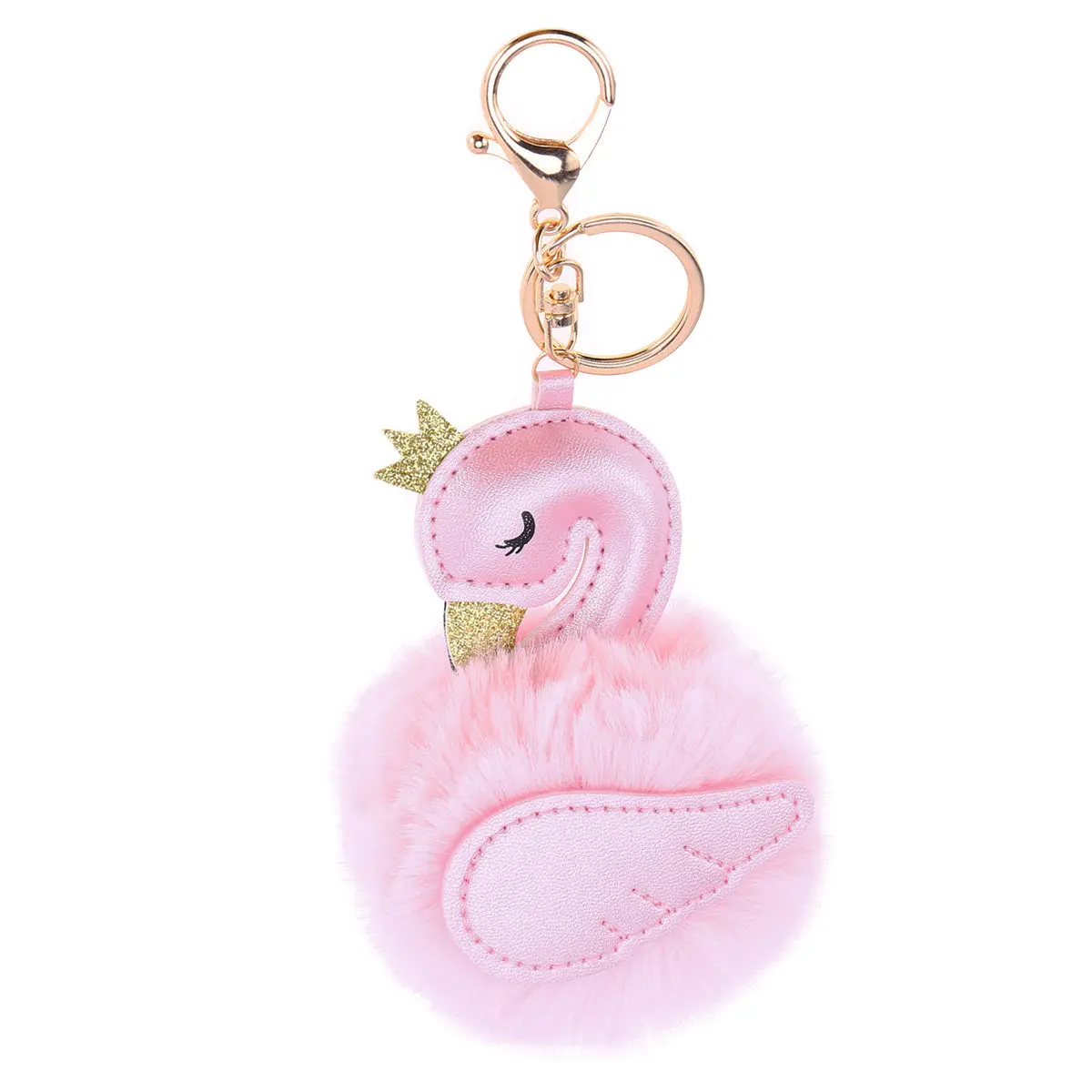Stylish Swan Keychain with Pompom Detail Bag Pendant for Backpack Handbag Car Keys School Souvenir Gift Pink Key Chain