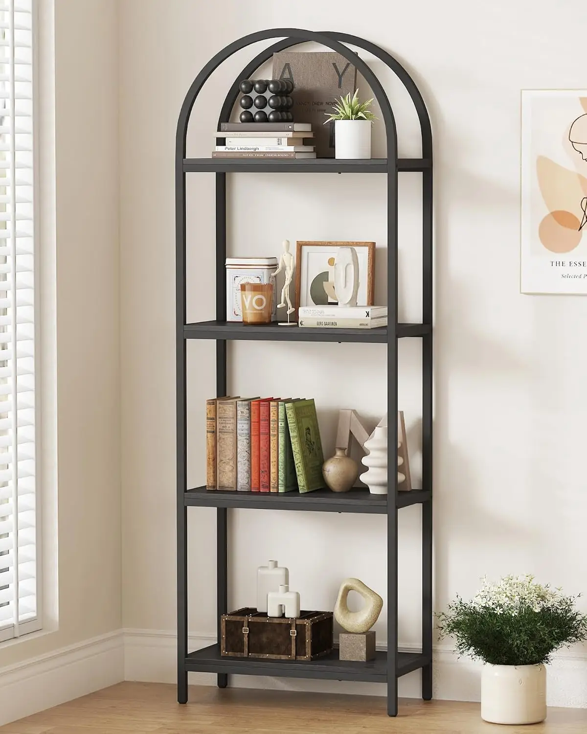 

Bookshelf 4 Tier Arched Bookcase, 71.3" Tall Industrial Open Book Shelves for Living Room, Modern Freestanding Display Shelving