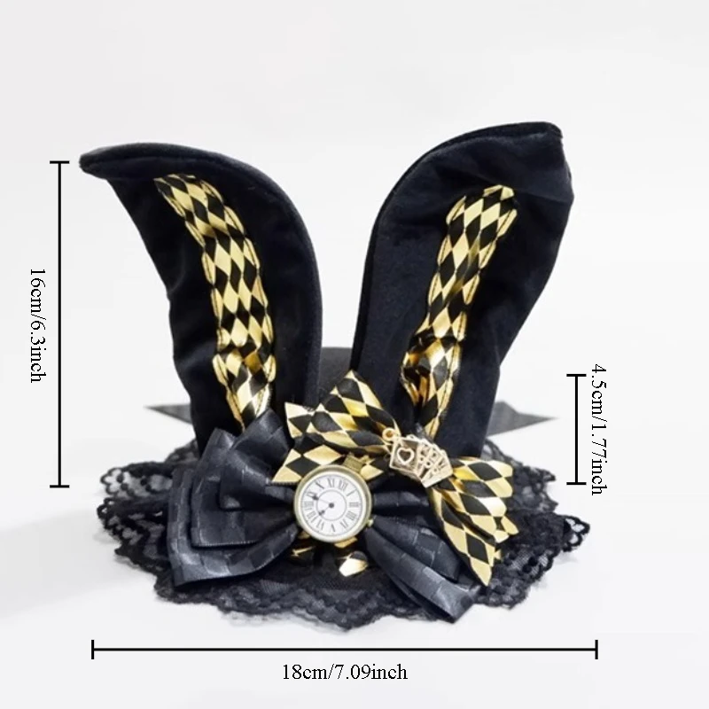 Chapeau Lolita fascinateur fait à la main avec oreilles de lapin, garniture en dentelle pour femmes et filles, couvre-chef de fête de thé, chapeaux de robe de soirée d'halloween