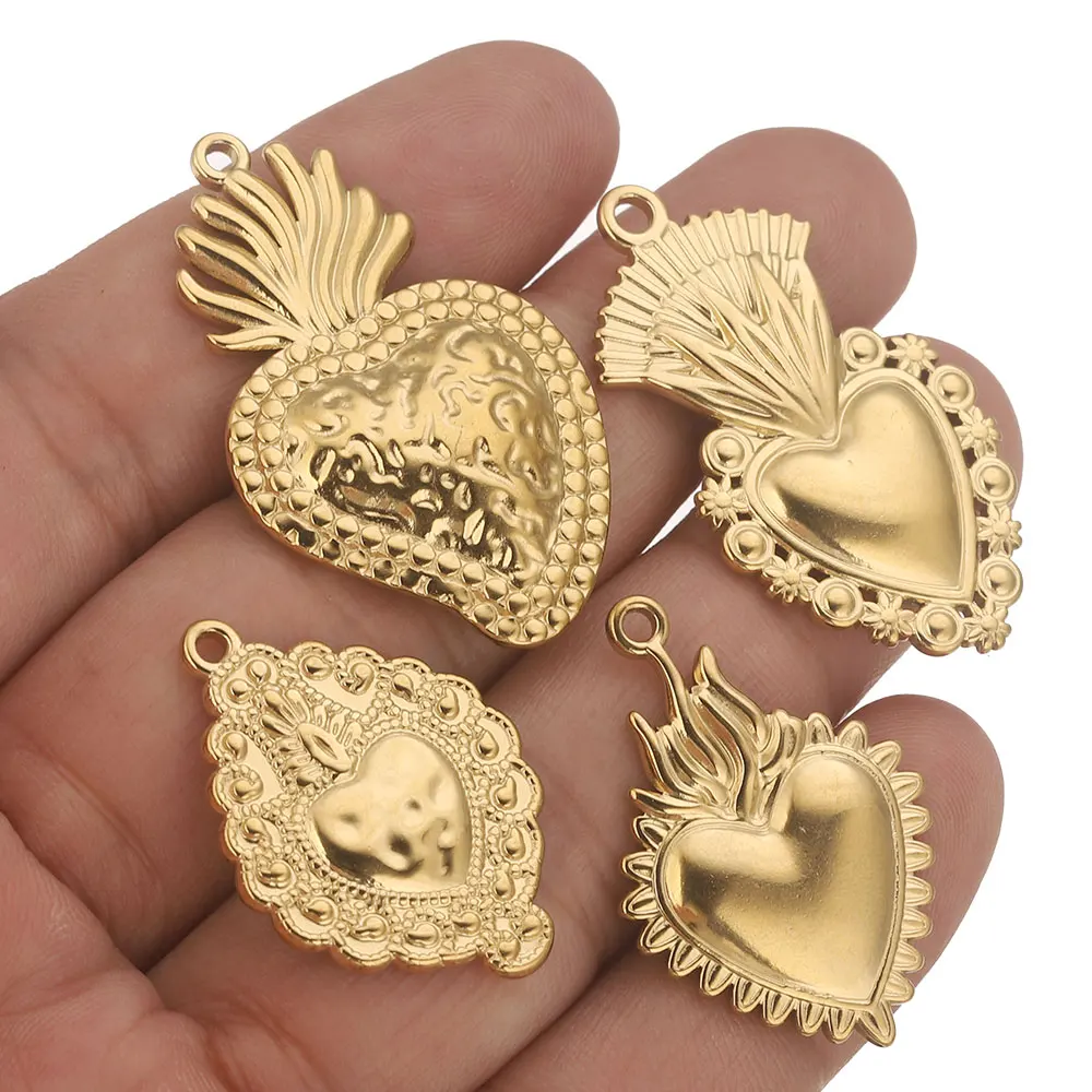 5PCS/lot Stainless Steel Gold Sacred Heart Charms Pendant for DIY Jewelry Making Earring Necklace Connector Material Wholesale image 5