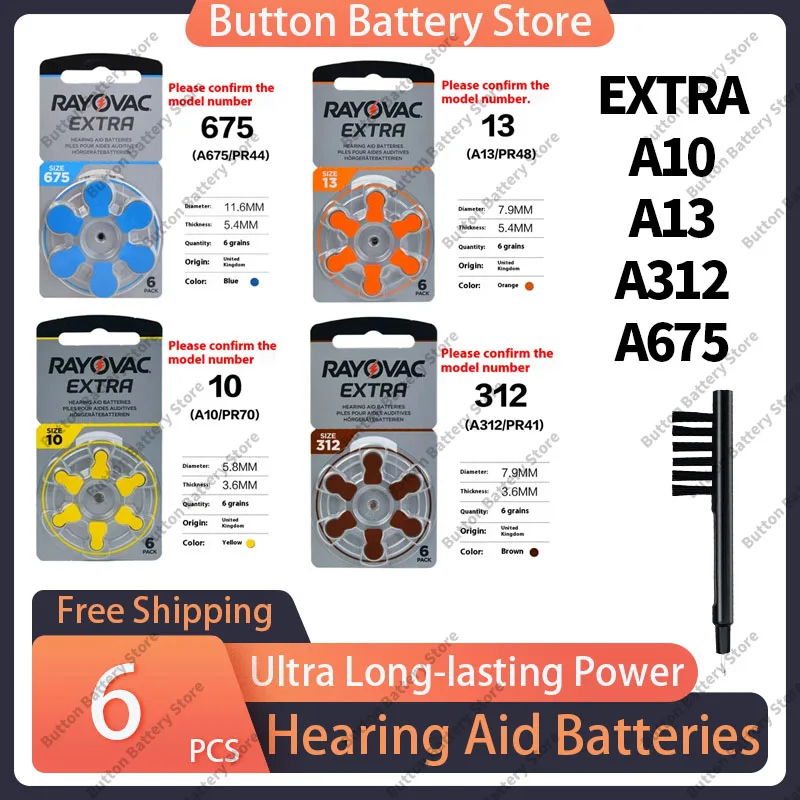 

Rayovac Mercury Free Hearing Aid Batteries 6-Pack - Long Lasting for Sizes A10,A13,A312,A675 (PR48,PR44,PR41,PR70) - Zinc Air