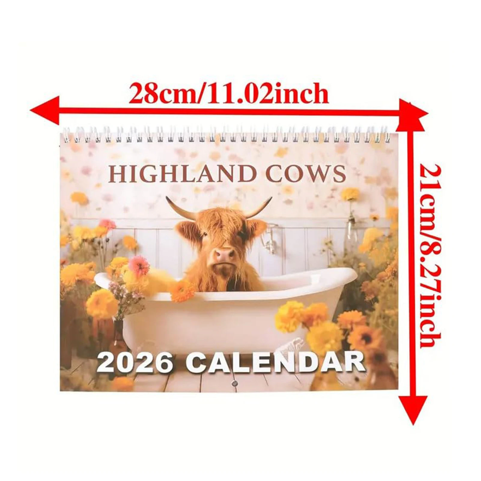 2026 المرتفعات البقرة التقويم الجدار الشنق سطح المكتب مزرعة ديكور مع حامل الماشية الاسكتلندية موضوع 12 شهر يناير إلى ديسمبر