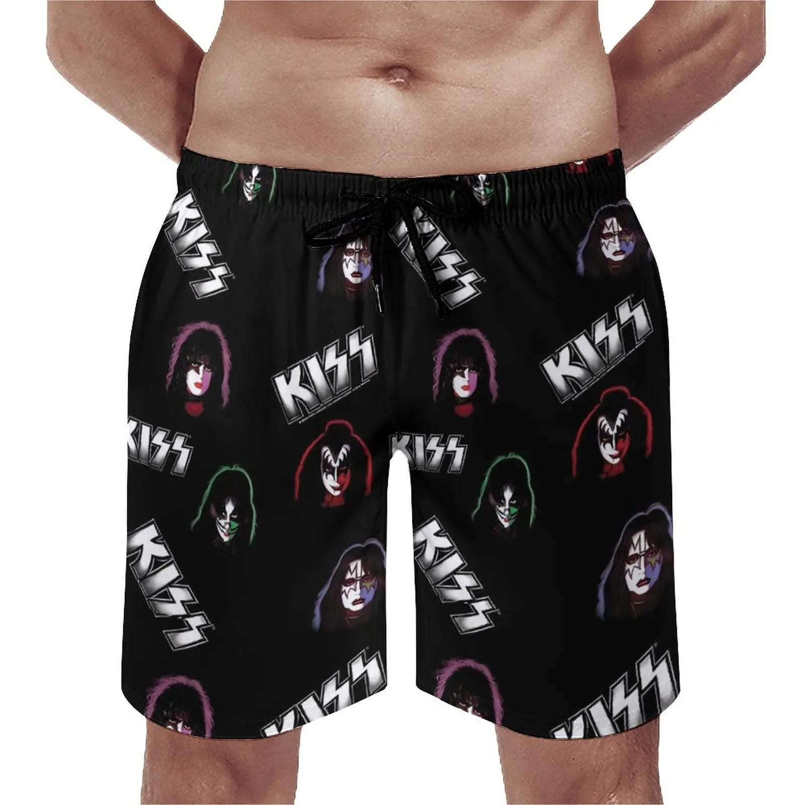 Kiss Band Board Shorts Elastic Waist Large Size Board Short  KISS Faces Logo Men Swimming Trunks Classic