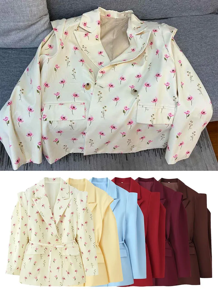 HH Women's New Fashion Waist-Close-Up Blazer Wide Shoulder Coat Female Elegant Lapel One-Buckle 6-Color Long Sleeve Jacket