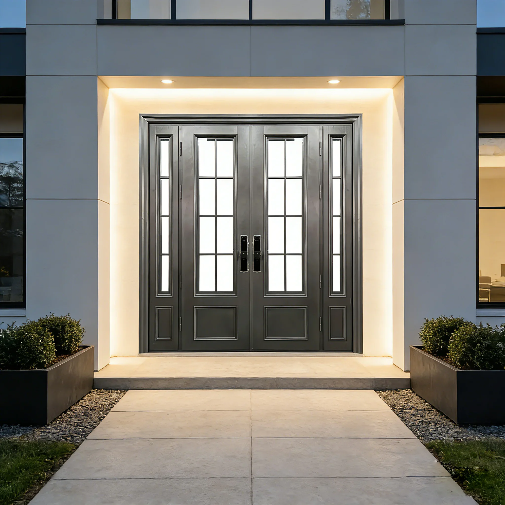 %T*  Design Villa Large Size Entrance Door Embedded Glass Aluminum Alloy Double Doors Luxurious Manual Finished Hinged Doors