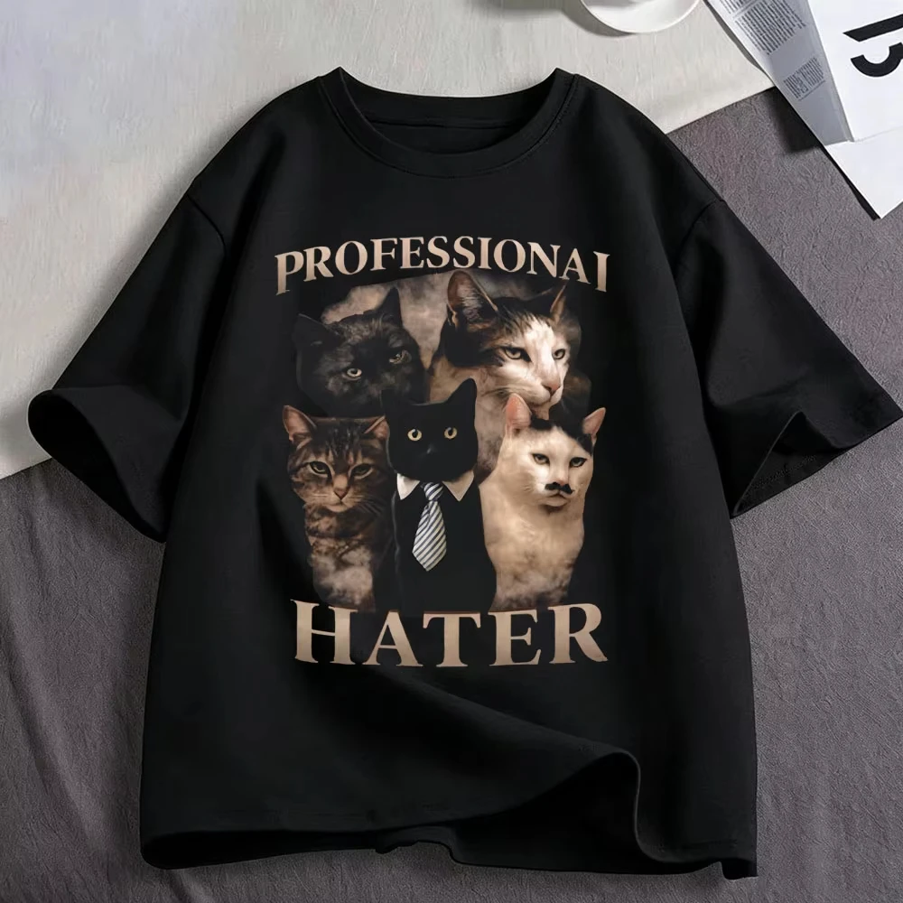 Professional Hater Funny Cat Meme Graphic T Shirts Men's Women Clothing Fashion Cotton Casual Short Sleeve T-shirts Streetwear