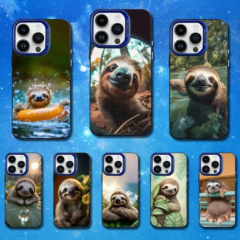 Cute Sloth Animal Phone Case For iPhone 13,12,11,Mini,XS,17,16,SE,MAX,15,14,Pro, Blue Matte Silicone Cover