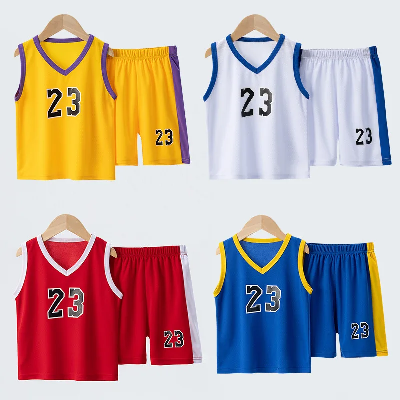 

Summer Children's Basketball Suit Boys Girls Sports Running Vest Shorts Suit 23rd Boys Students Quick Drying Vest Suit 2-9 Years