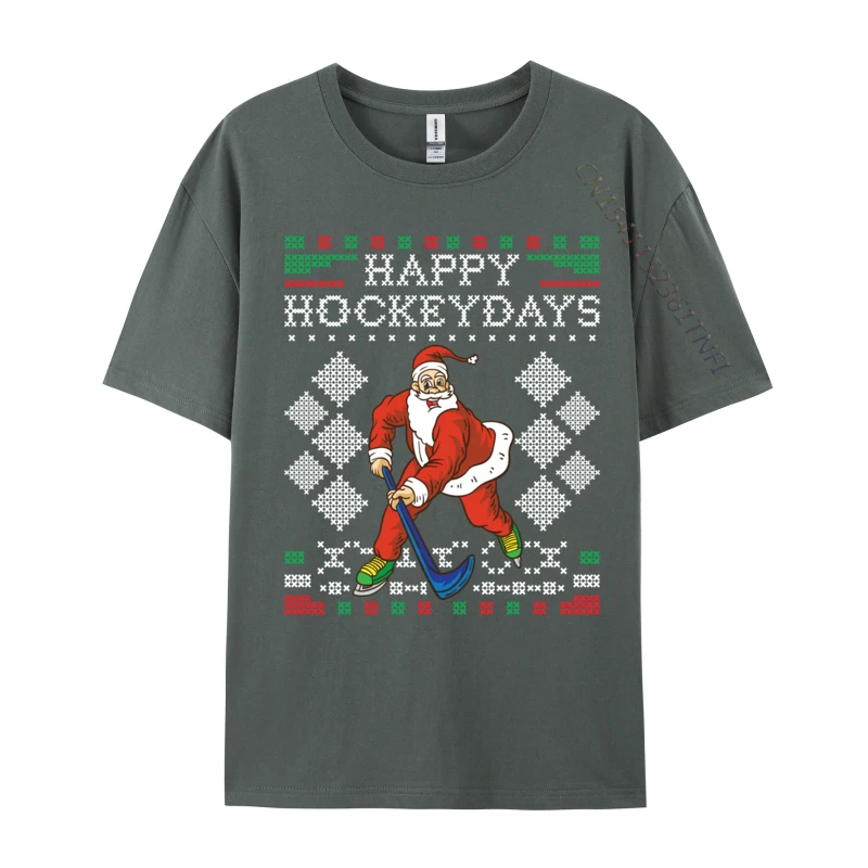 Happy Hockeydays Ice Hockey Player Ugly Christmas Sweater T-Shirts Plain T Shirts Crewneck 100% Cotton Fabric Men Tops & Tees