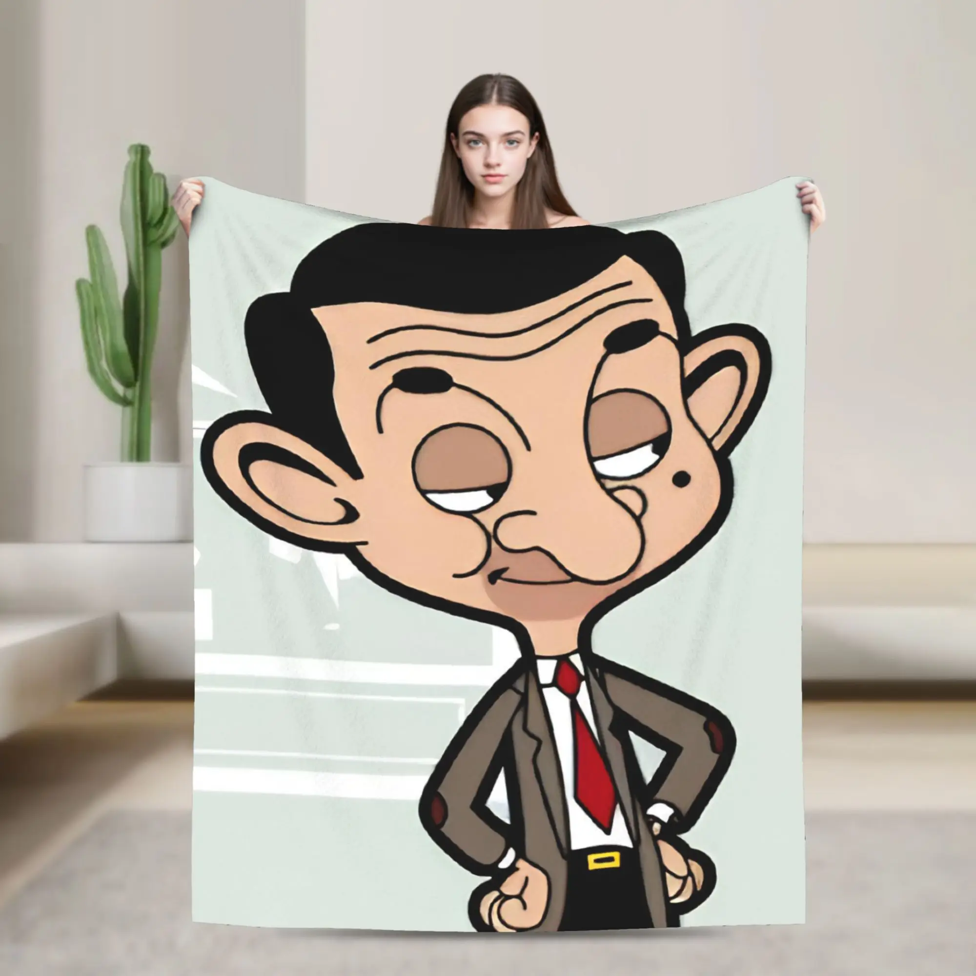 Mr. Beans Funny Cartoon  Blankets  Wool Funny Warm Throw Blankets for Home All Season,
