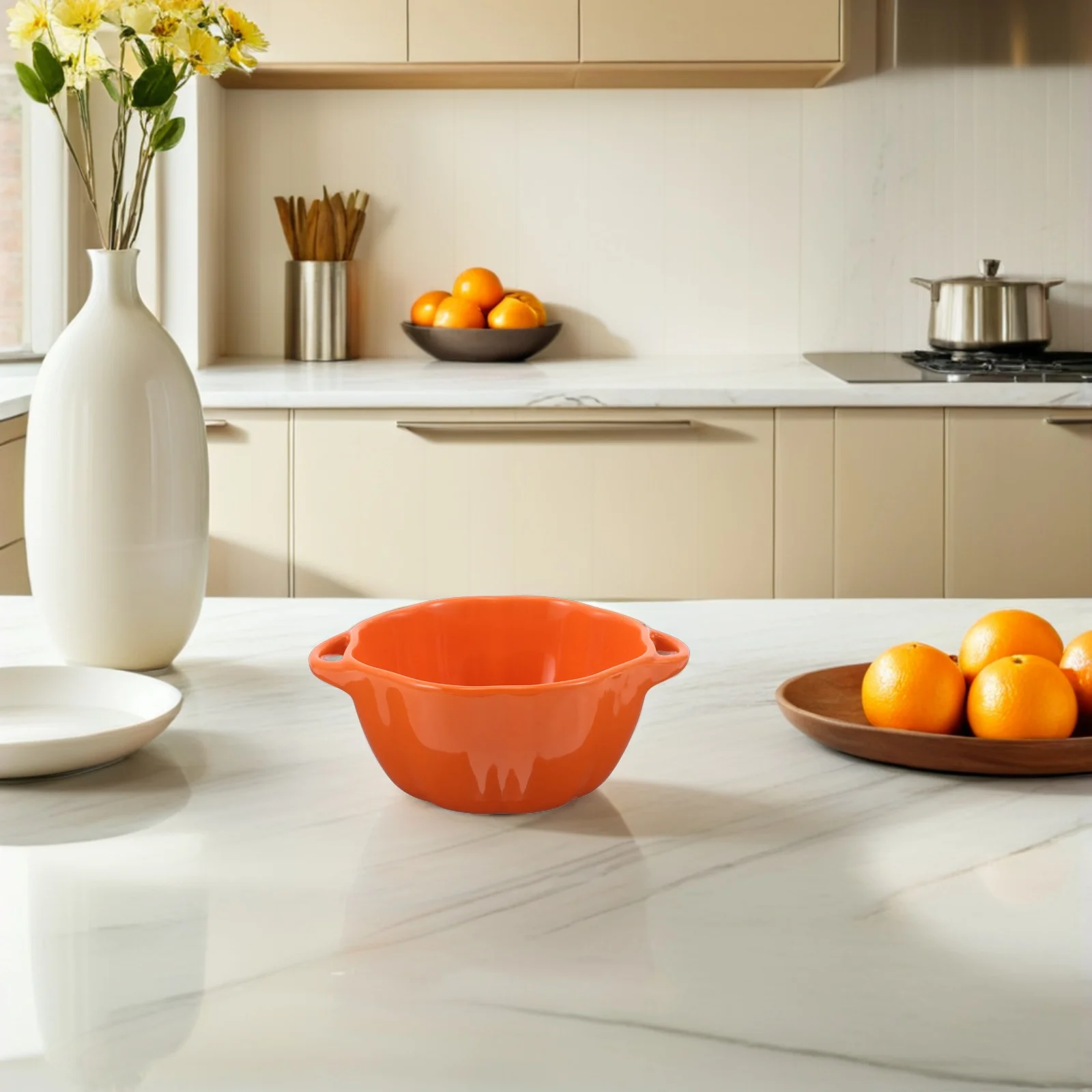 

Pumpkin Soup Bowl Ceramic Stew Pot Pumpkin Shape Casserole Dish Serving Pot Dessert Yogurt Pudding for Halloween Thanksgiving