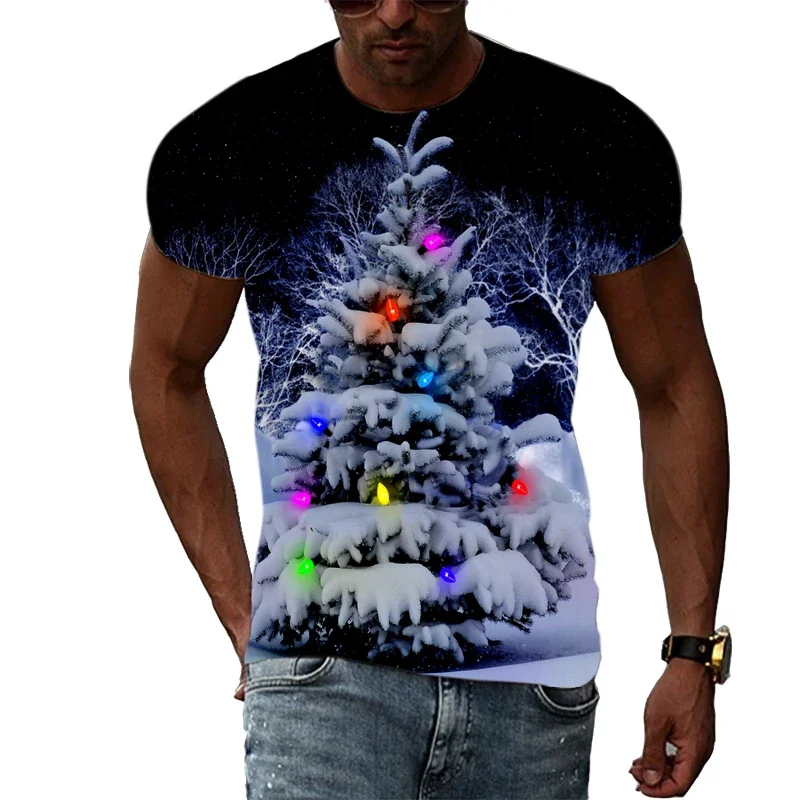 

New Christmas Tree 3d Printing Casual Fashion Hip Hop Fun Short Sleeve T-shirt Summer Men's And Children's O-neck Thin Top