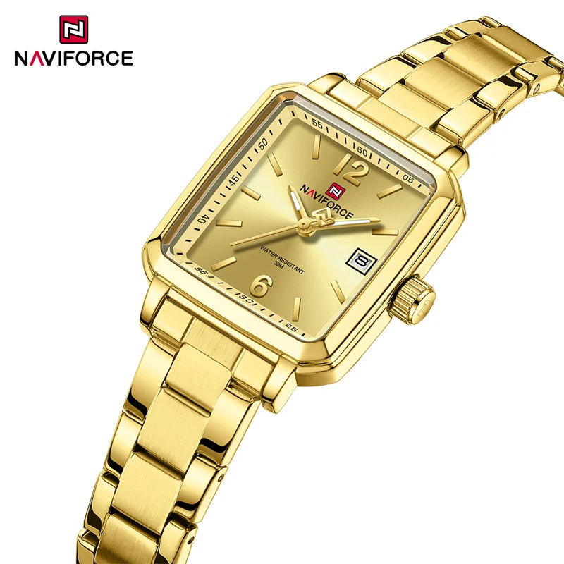 NAVIFORCE Original Luxury Couple Watch Quartz Stainless Steel Square 3ATM Waterproof Date Display Casual Watches For Women Men