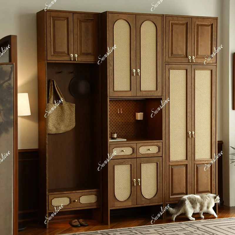 Retro solid wood porch cabinet, door change shoe cabinet, partition cabinet