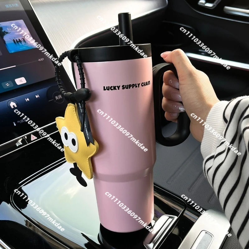 Large capacity tea leak thermos cup, 316 thermal insulation straw cup, male and female students portable water cup